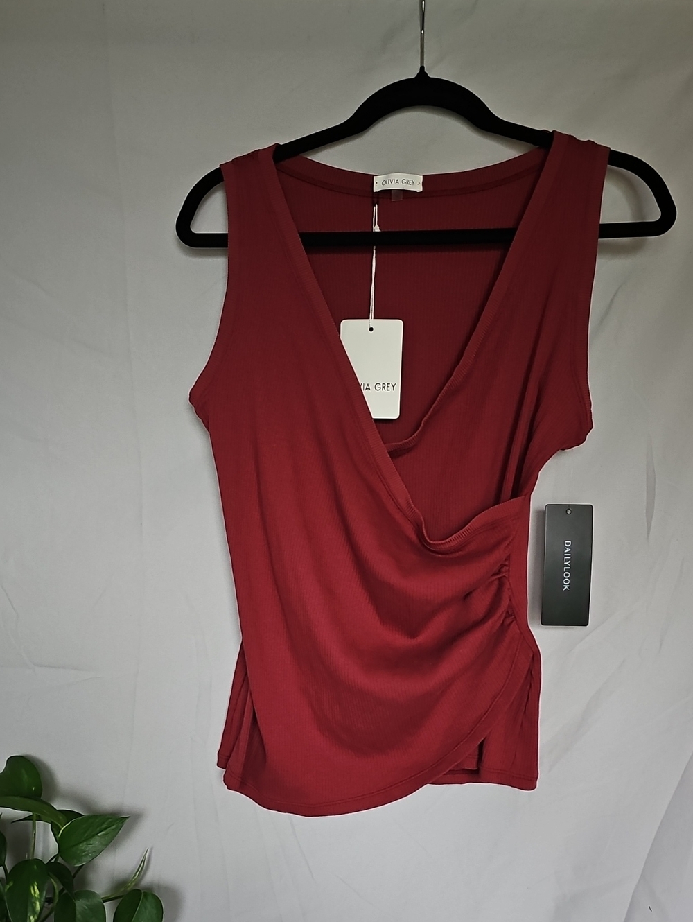 Dalia Grey Sleeveless Wrap Tank in Deep Wine